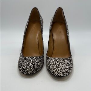 J.Crew black-and-white pony hair heels, size 10